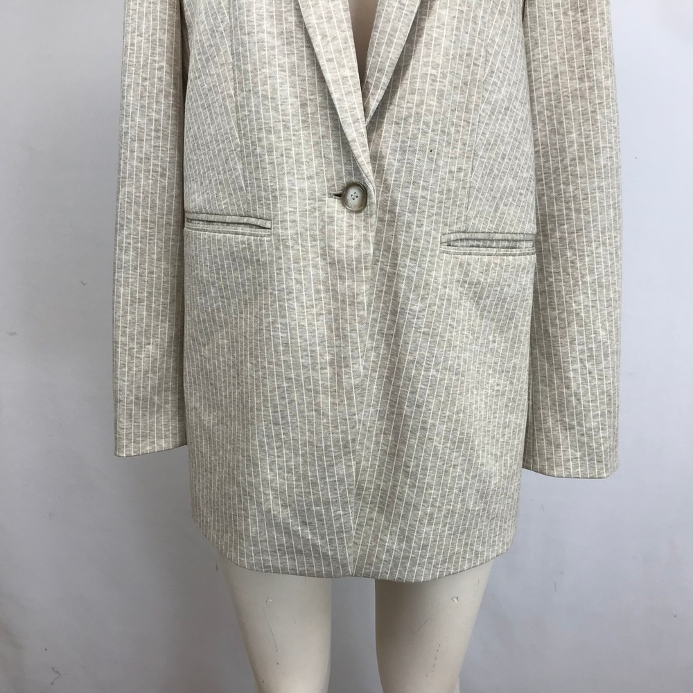 LOFT Women's Striped Blazer Jacket Size 6 Tan White Single Button - Picture 3 of 8